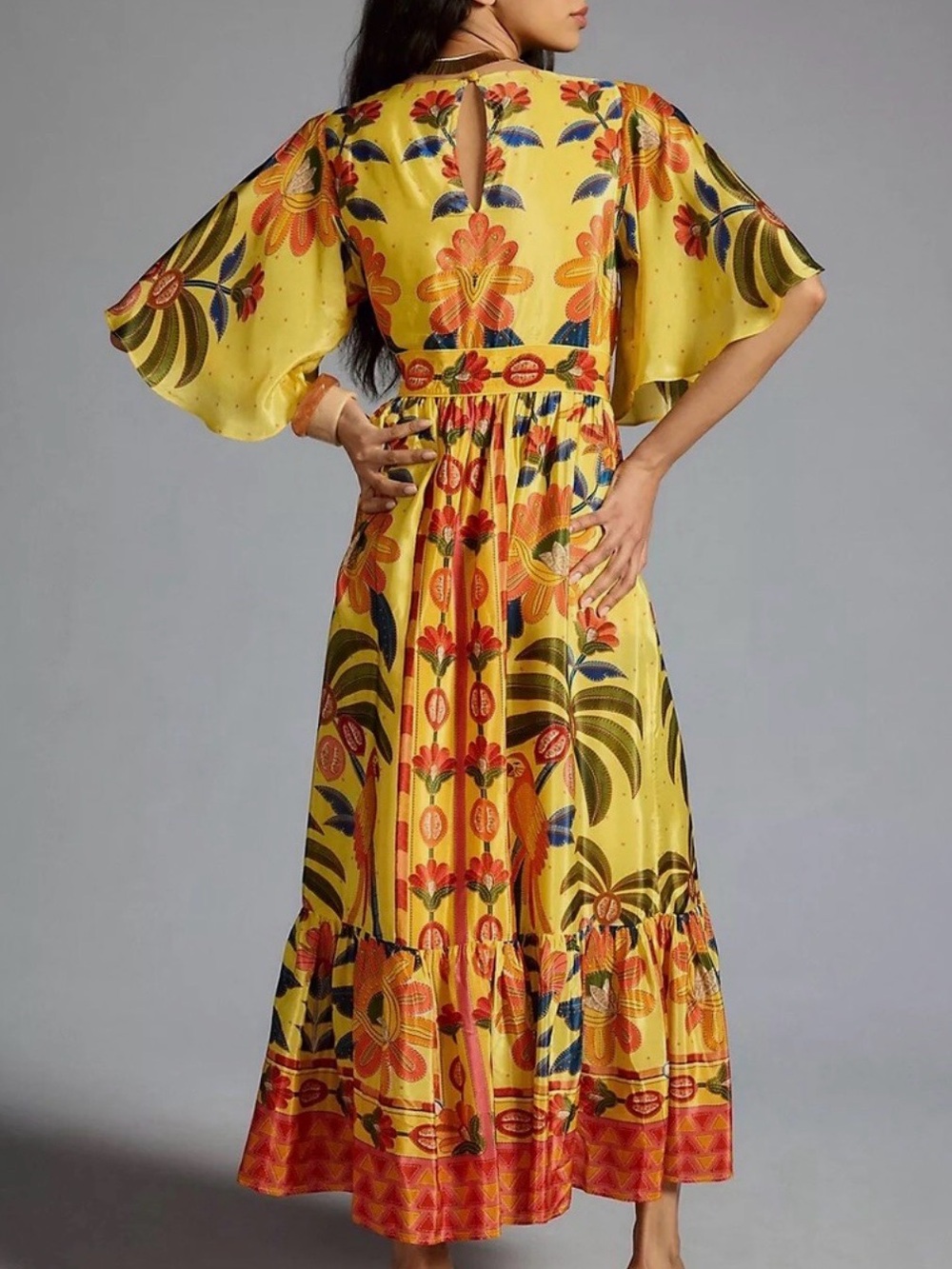 Anthropologie Farm Rio Printed V-Neck Ruffle-Hem Dress Size S MSRP $298 - Picture 2 of 3